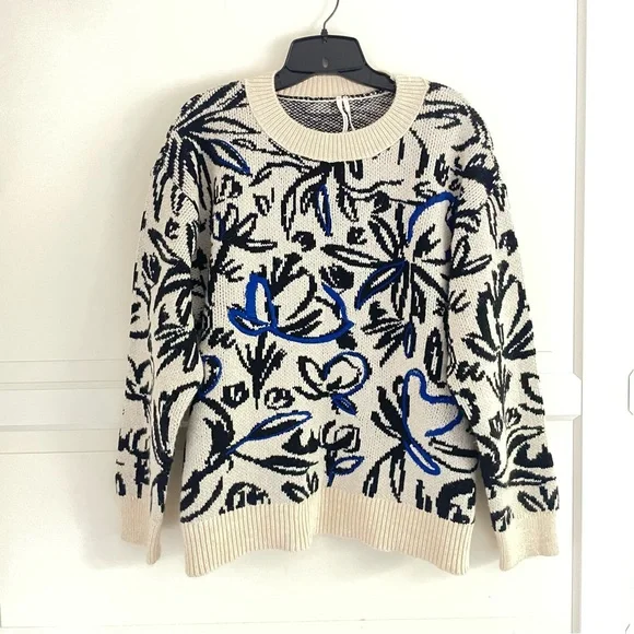 Anthropologie floral pop embroidered crew neck sweater - Picture 6 of 12